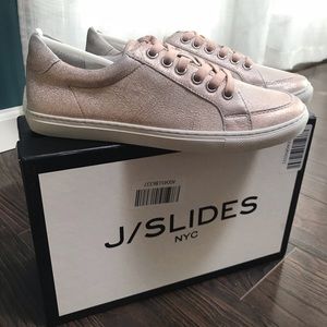 New J/Slides 7.5 metallic pink shoes